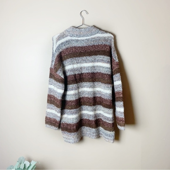 [Universal Thread] Brown & Gray  Striped Mock Neck Longline Pullover Sweater - Picture 6 of 7